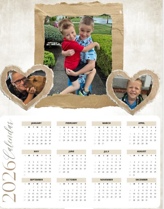 12 Month Magnetic Calendar (Heart Themed)